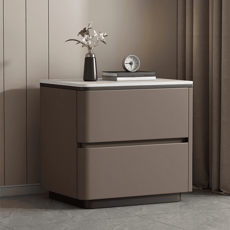 Organic Modern Nightstand With Drawer Organization, 2 Drawers, and Stone Countertop thumbnail 2