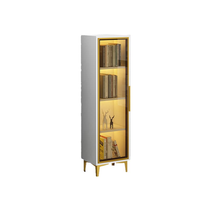 Glam Rectangle Accent Cabinet with Metal Base and Wood Countertop, Glass Doors and Lighting Included thumbnail 2