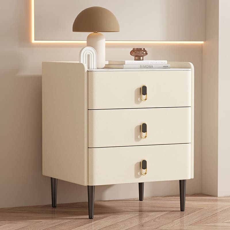 Modern Faux Leather Bachelor's Chest with Stone Countertop, 3 Drawers thumbnail 7