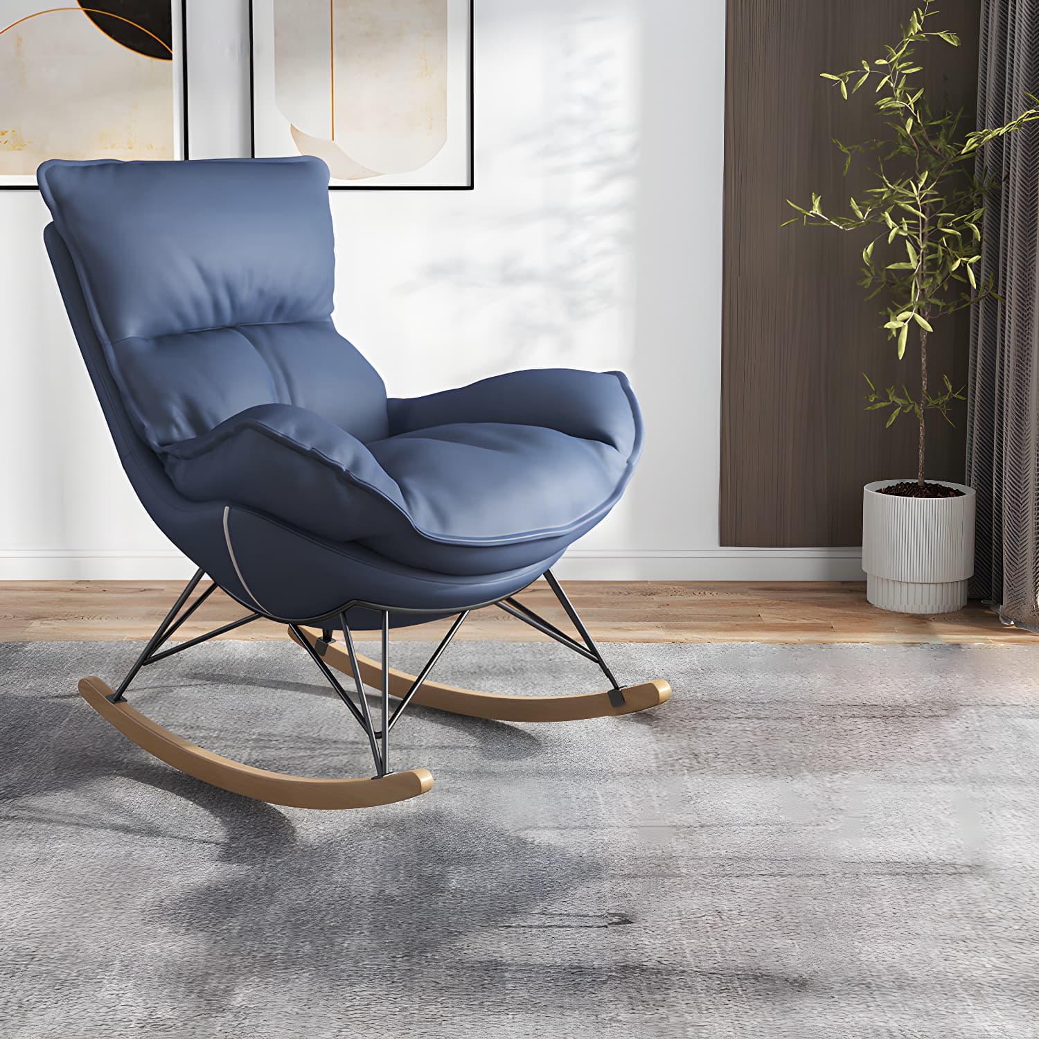 Contemporary Rocking Chair Faux Leather Waterproof Glider Chair with Removable Cushions thumbnail 19