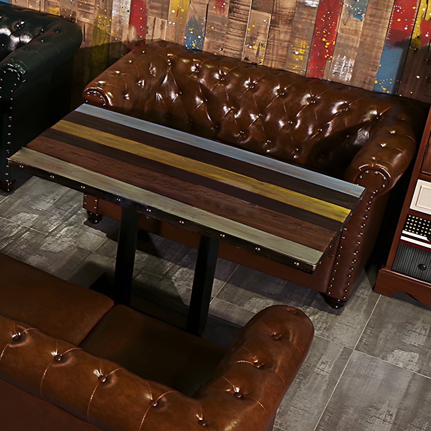 Vintage Leather Chesterfield Sofa 29.53"High Rolled Arm Sofa for Cafe thumbnail 10