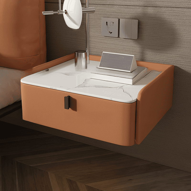 Organic Modern Bedside Cabinet Nightstand with 1 Drawer, Stone Countertop, and Hanging Shelf thumbnail 11