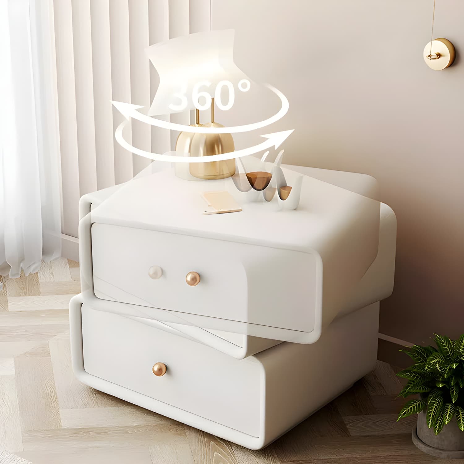 Modern Wood Nightstand with 2 Drawers - Faux Leather Countertop - Small and Stylish thumbnail 14