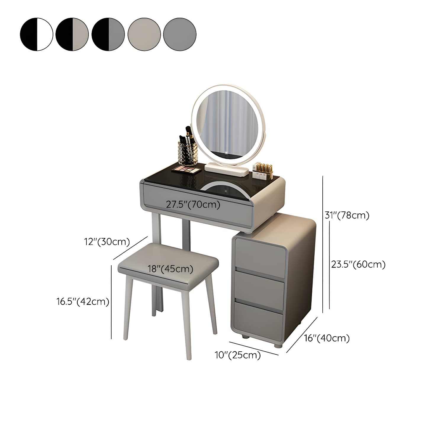 Modern Gray Makeup Vanity with Mirror & Drawers & Seat Included thumbnail 15