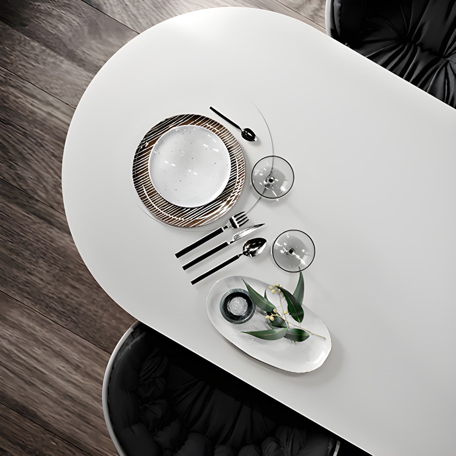 Contemporary Wood Top Oval Dinette Table White Base Dining Table for Living Room thumbnail 7