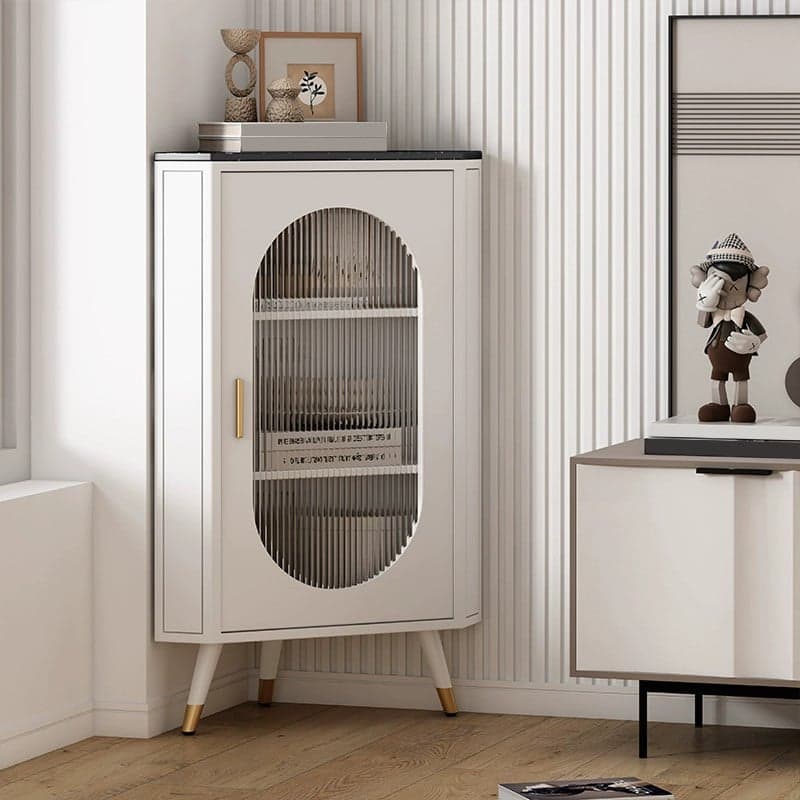 Modern Corner Accent Cabinet with Glass Doors and Iron Base (Easy Assembly) thumbnail 4