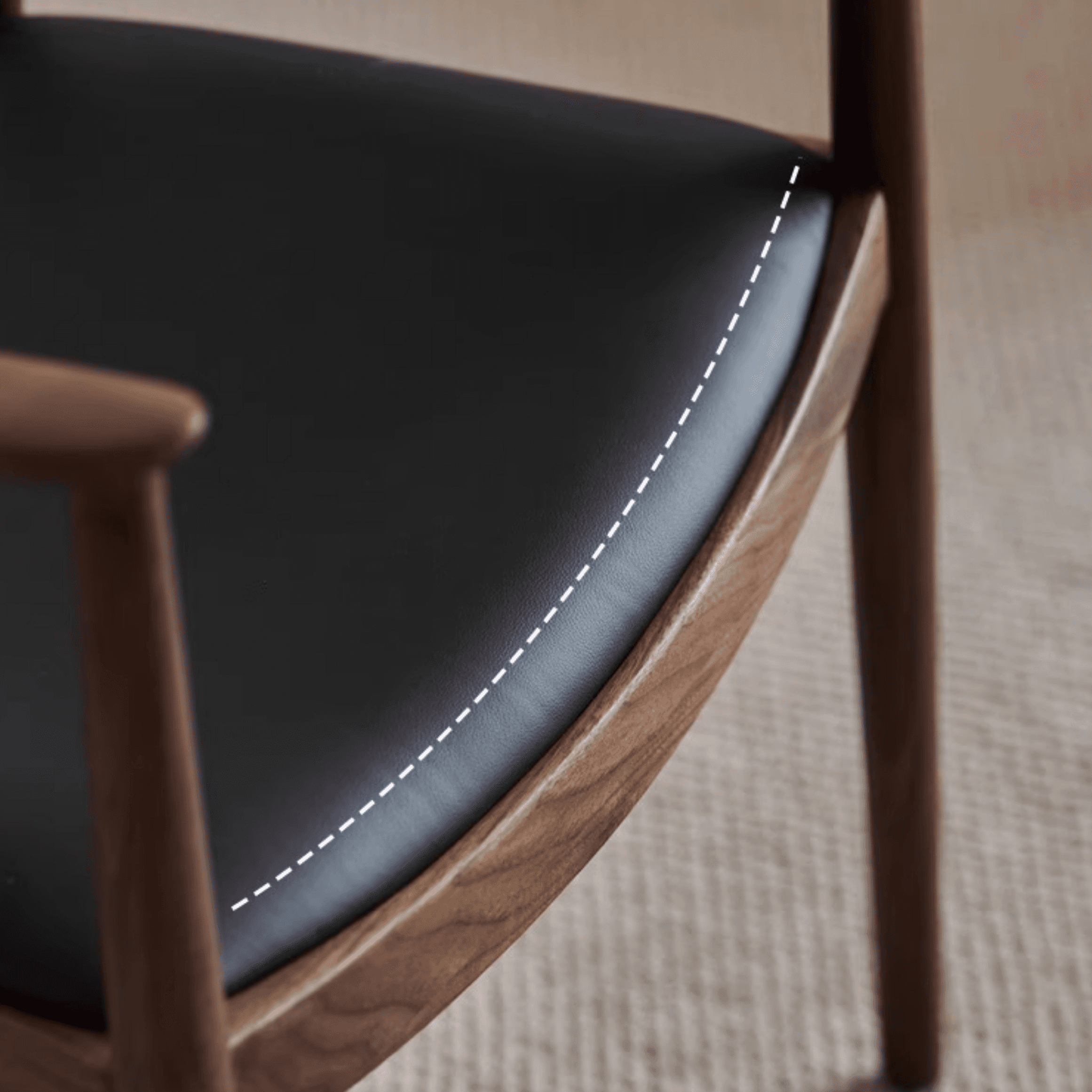 Scandinavian Timber Outlined Leatherette/Linen Firm Arm Chair with Exposed Back and Armrest thumbnail 12
