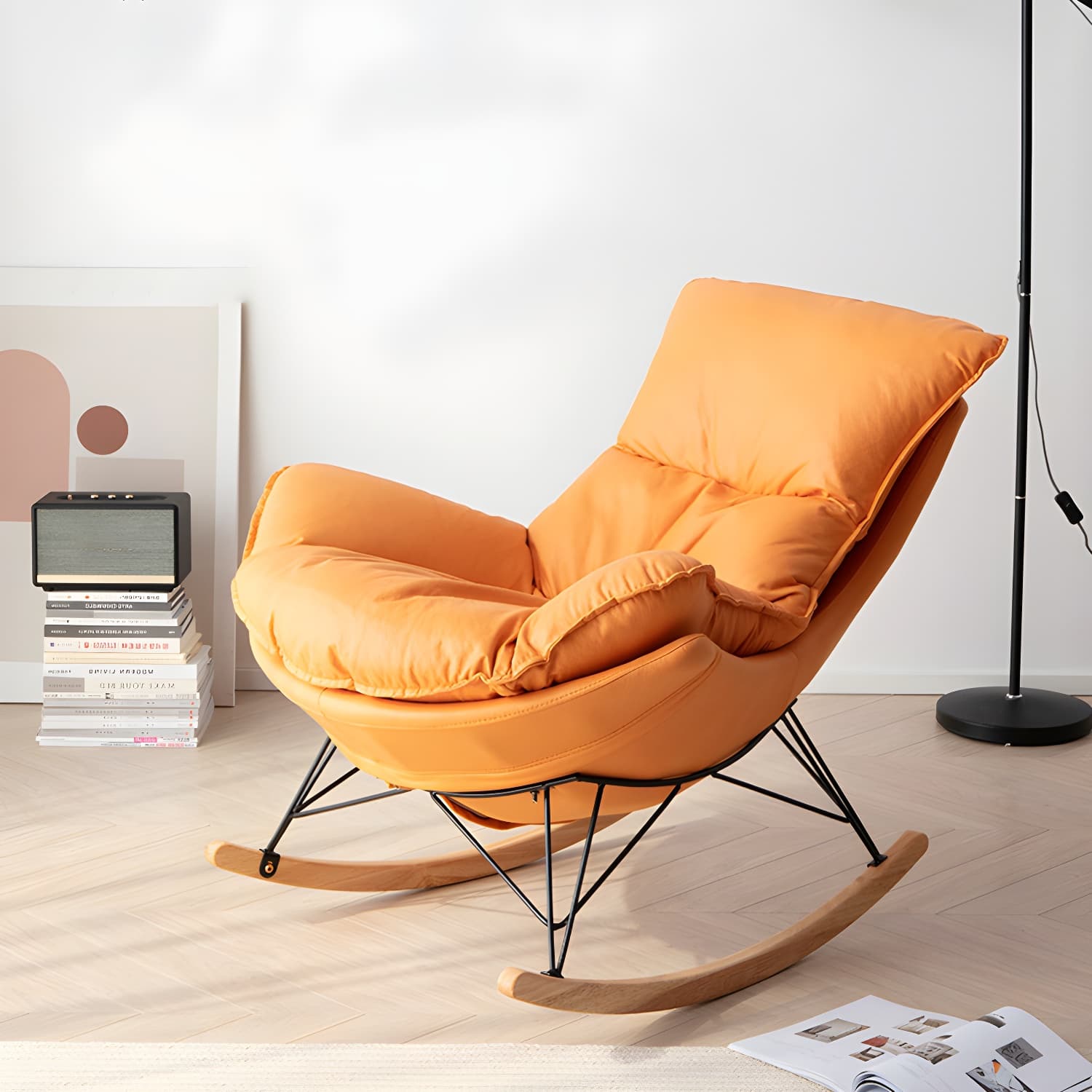 Contemporary Indoor Rocking Chair with Sled Legs and Spindle Back thumbnail 14