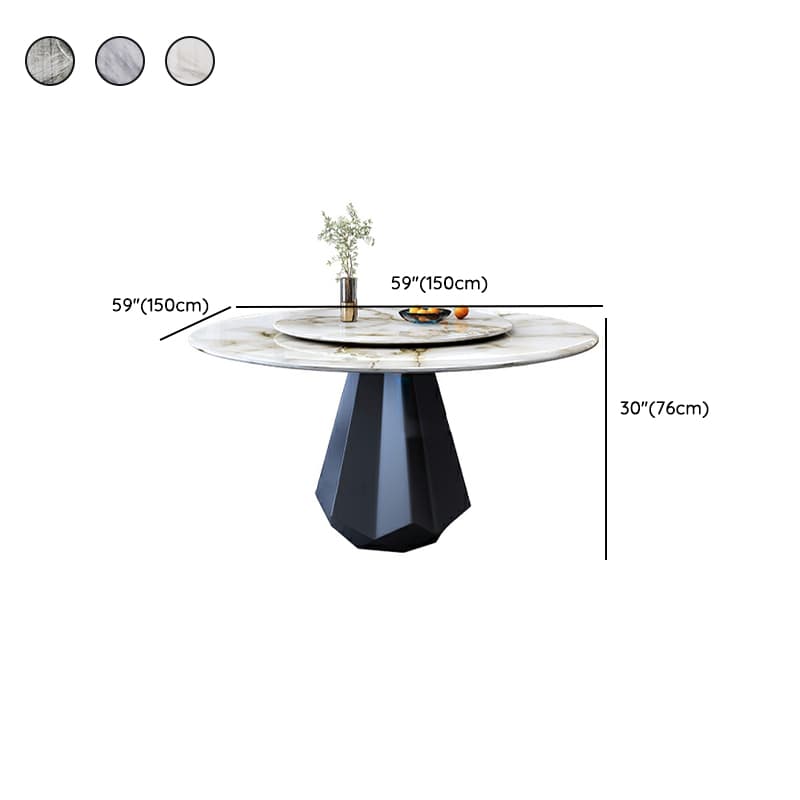 Modern Round Marble Dining Table Set with Black Metal Base in Beige thumbnail 14