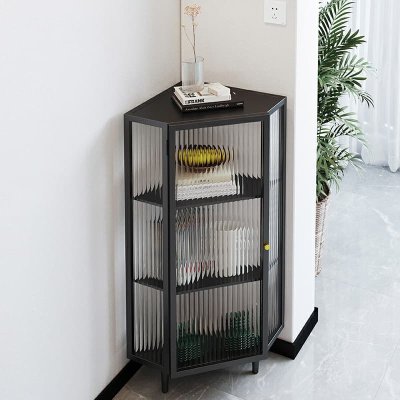 Sophisticated Steel Corner Accent Cabinet with Glass Doors and Cabinets Included thumbnail 6