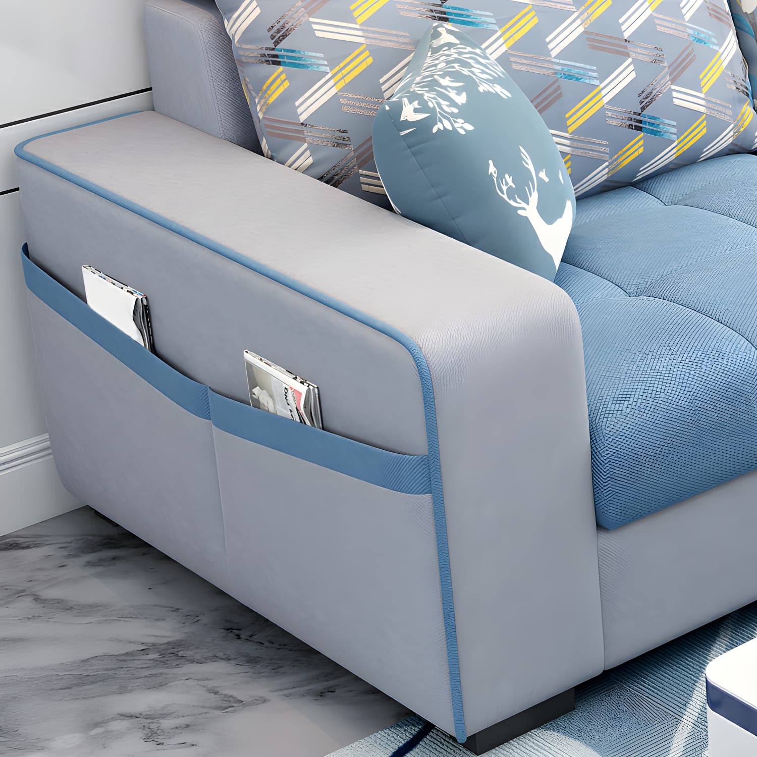 Modern L-Shaped Linen Sectional Sofa with Ottoman and Slipcover, Reversible Design thumbnail 18