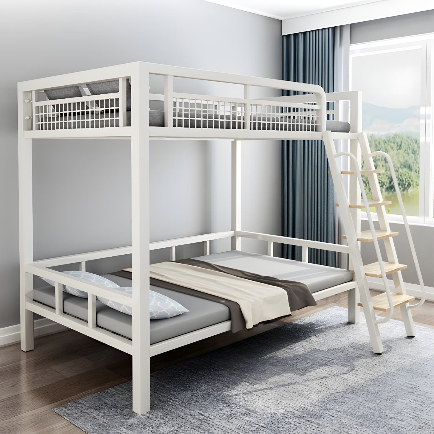 Contemporary Metal Bed 82.67" Tall Open-Frame Bed in Black/White thumbnail 3