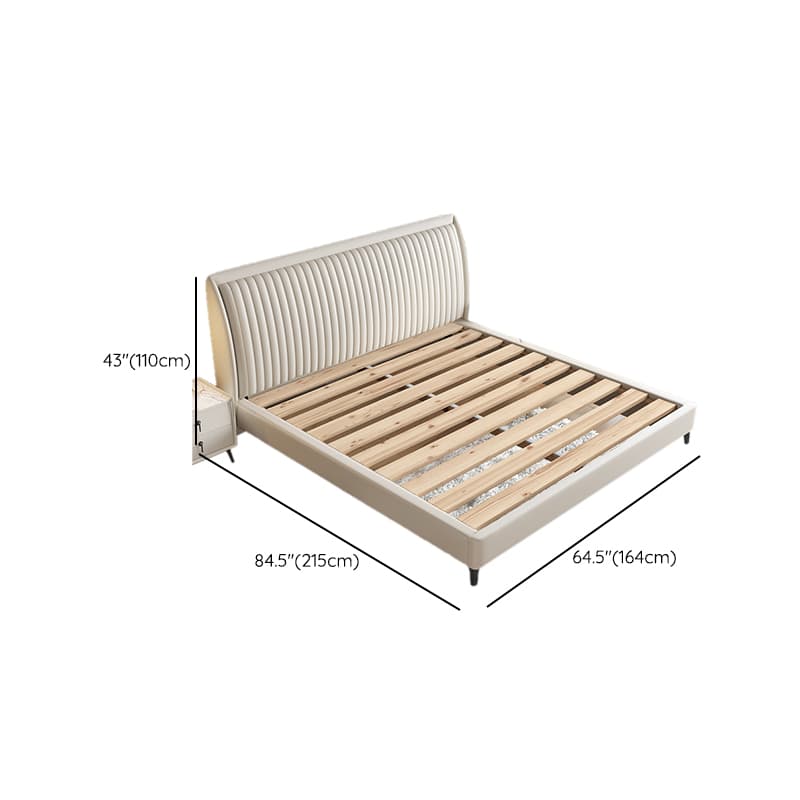 Solid Color Timber Frame Cabinet Bed/Platform Bed with Genuine Leather Headboard for Bedroom thumbnail 6