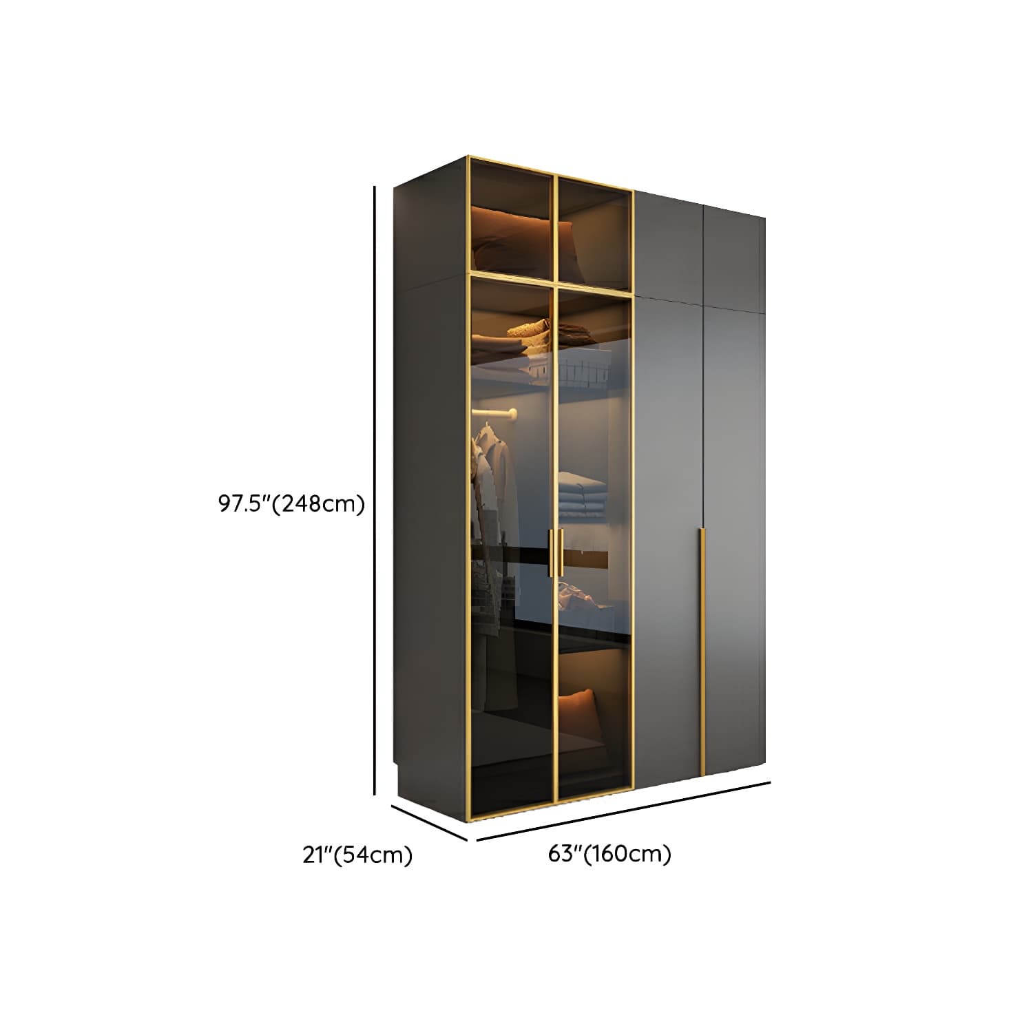 Modern Grey Wood Wardrobe Armoire with Drawers & Adjustable Shelves thumbnail 22