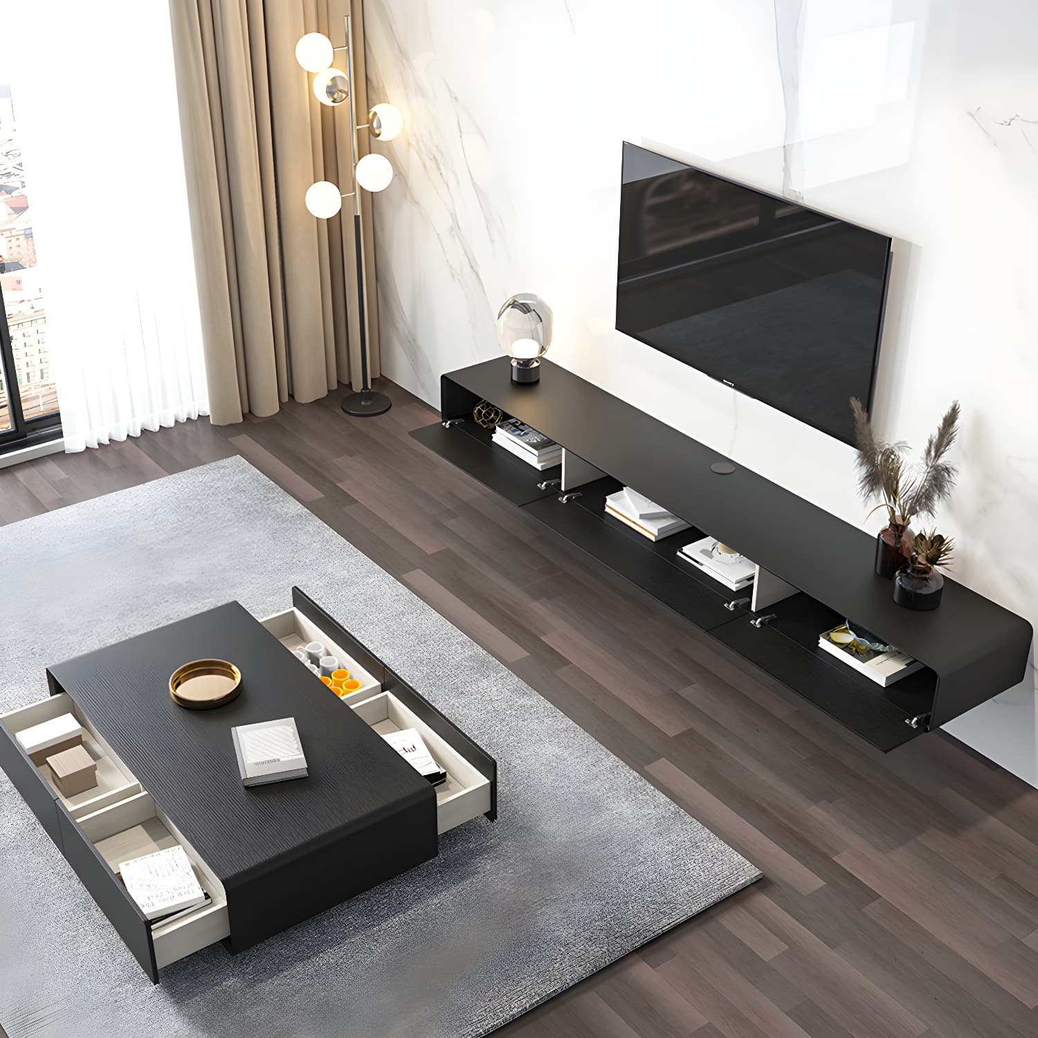 3 Doors Scandinavian TV Media Stand Wall-mounted TV Media Console thumbnail 10