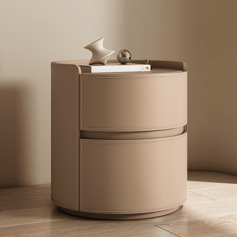 Modern Simple Style Vinyl Leather Nightstand With Drawer Storage, 2 Drawers thumbnail 7