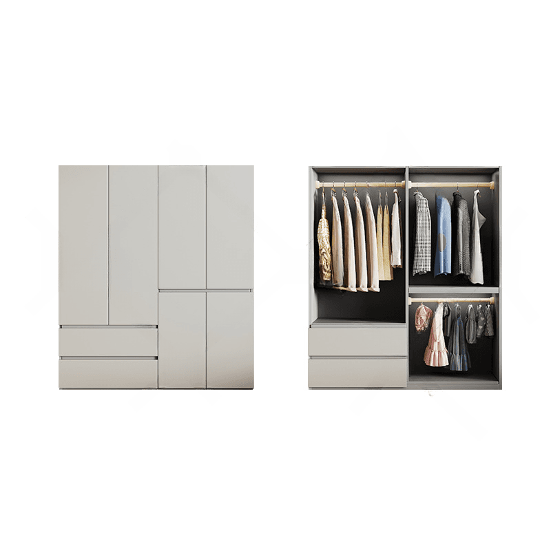 Cream Trendy Reclaimed Wood Wardrobe Armoire with Soft Close Drawer, Soft Close Door, Interior Shelves, and Clothing Rod thumbnail 13