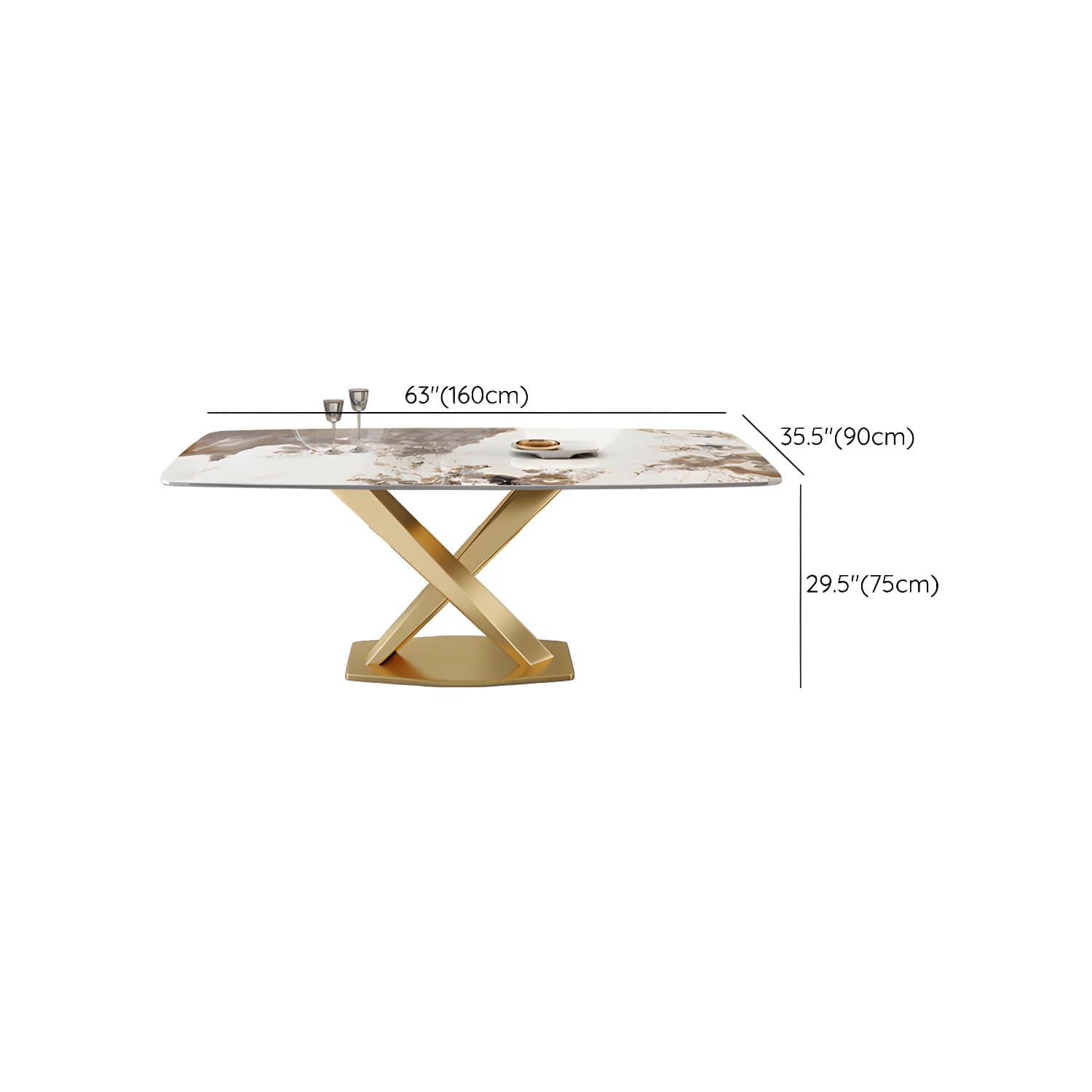 Glam Metal Dining Set in Beige with Gold Pedestal Base and Slate Tabletop - 1/5/7 Piece Set thumbnail 16
