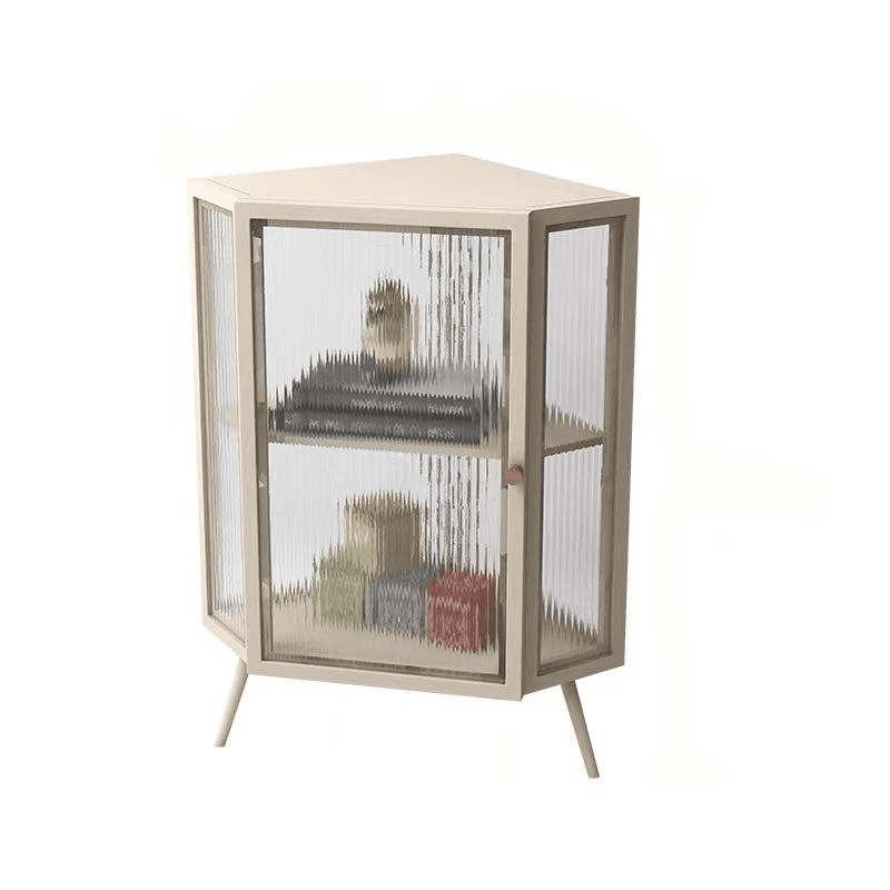 Contemporary Corner Utility Cabinet with 1 Cabinet, Iron Countertop, Glass Door, Pull Knobs, and Black/White/Off White Top thumbnail 2