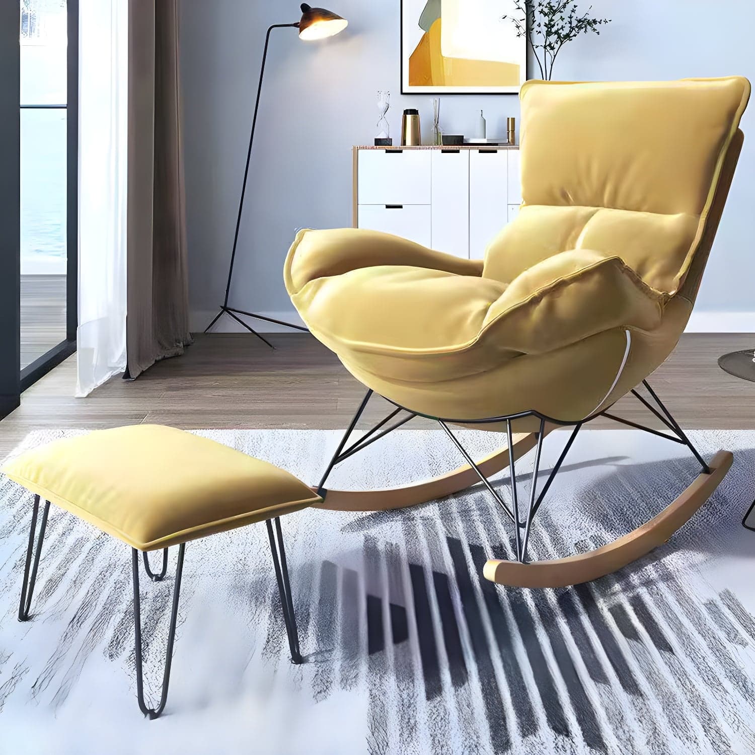 Contemporary Rocking Chair Solid Wood Rocker Chair with Removable Cushions thumbnail 9