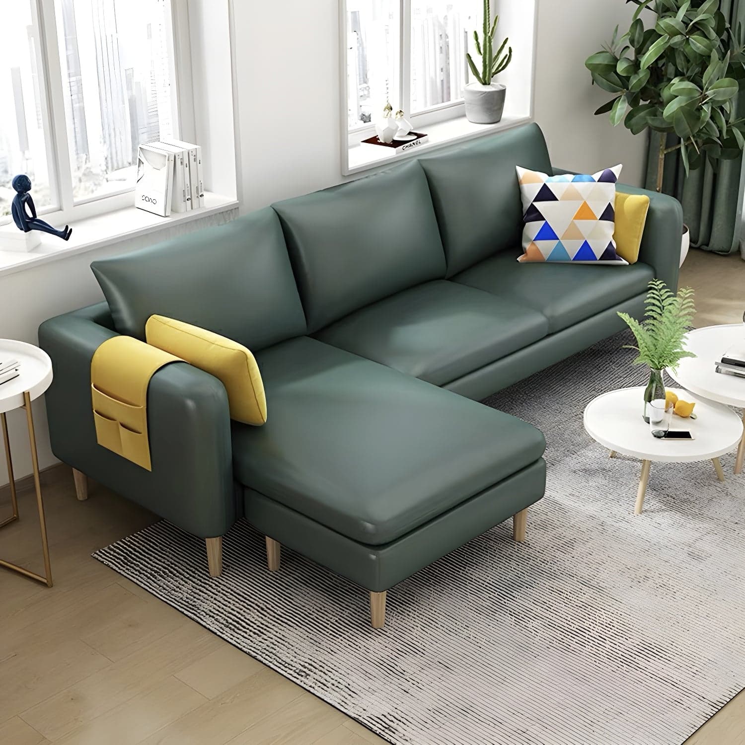 79.5" W L-Shaped Sectional Sofa with Square Arm and Bolster Pillows thumbnail 1