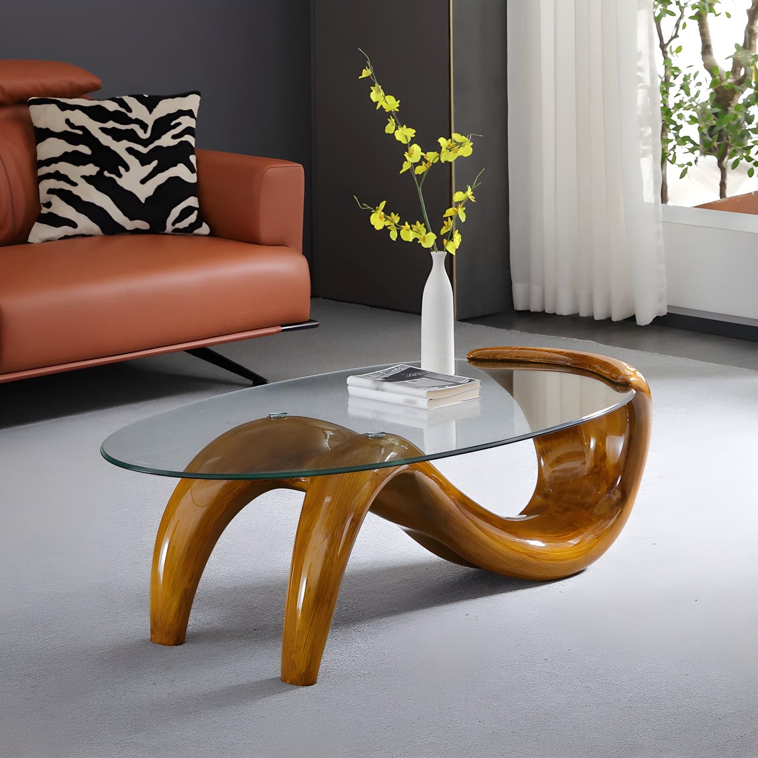Abstract Coffee Table Contemporary Glass 15.7" Cocktail Table thumbnail 4