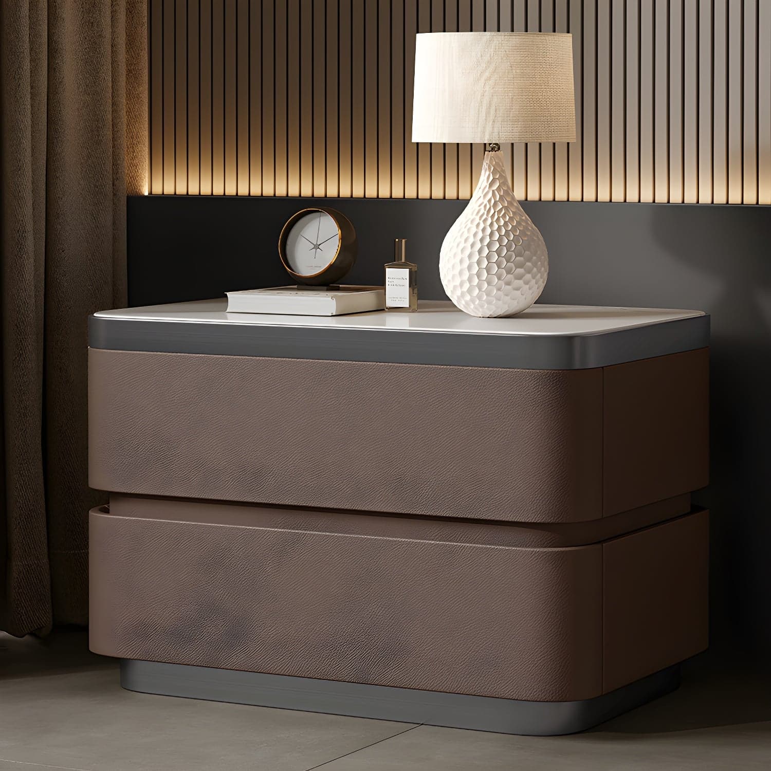 Scandinavian Bedside Cabinet Made of Solid Wood with Two Drawers for Bedroom thumbnail 3