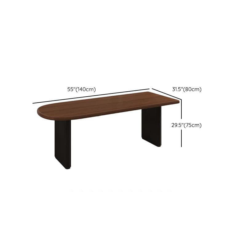 Minimalist Peninsula Dining Table Set with Wood Slab Top, Two-sided Pedestal Base, Fixed Table in Auburn thumbnail 8