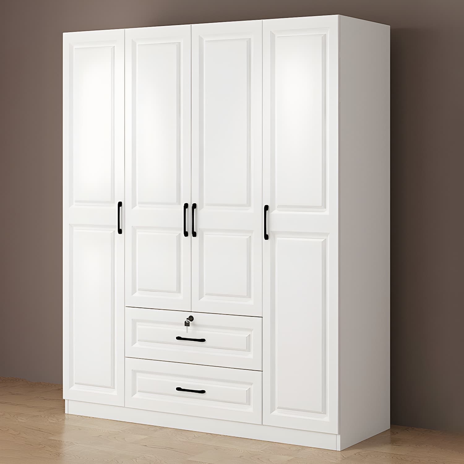 Wood White Modern Wardrobe Armoire with Drawers, Shelves, and Clothing Rod thumbnail 3