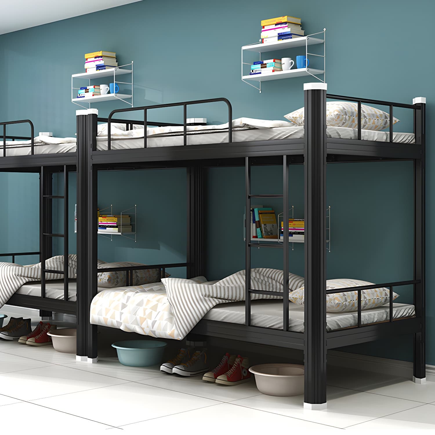 Modern Bunk Bed Dormitory Bedroom Metal Bed Frame with With Headboard and Footboard thumbnail 15