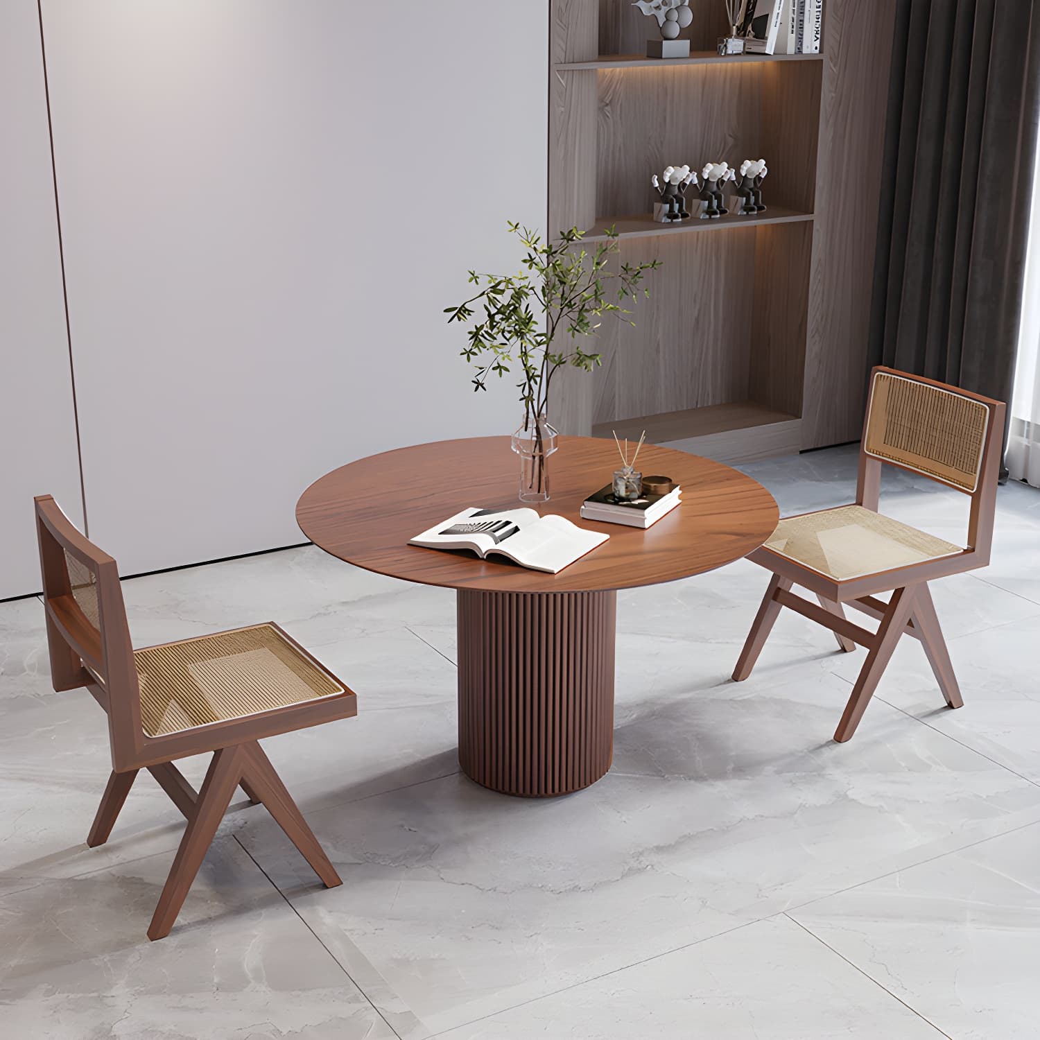 Solid Wood Round Table for Restaurant Modern Wood Table with Pedestal Base thumbnail 10