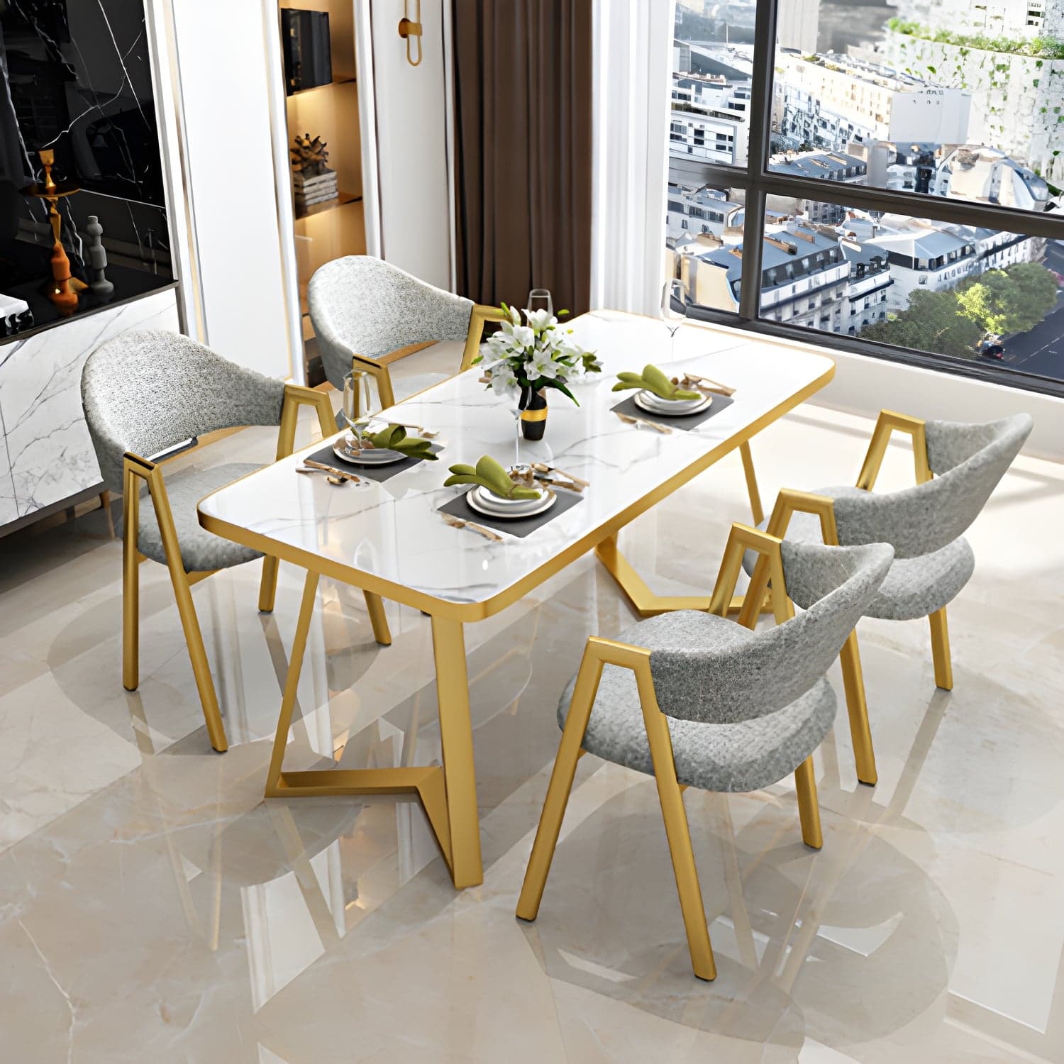 Nordic Traditional Height Sintered Stone Dining Table Rectangle Dining Room Set For Home