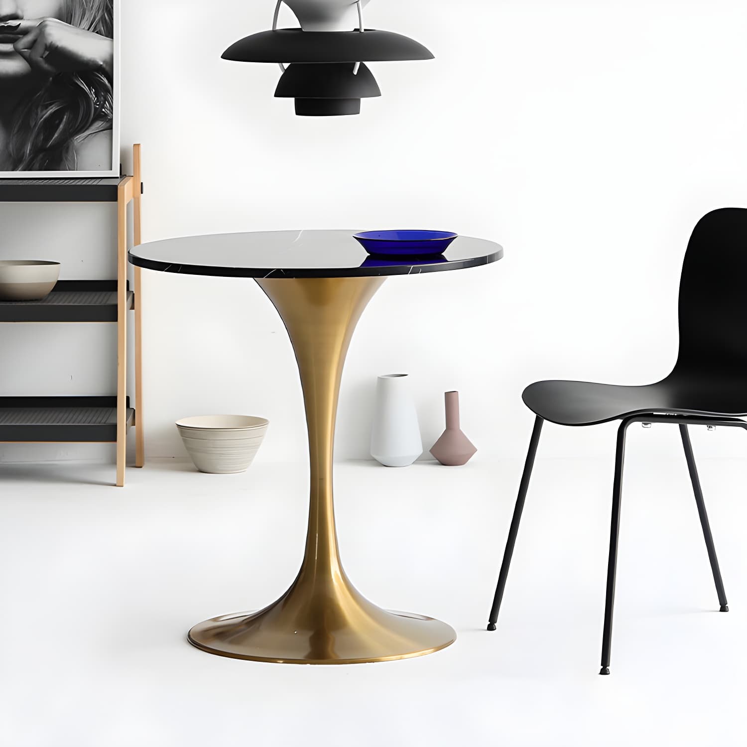 Metal Modern Round Dining Table Marble Top Indoor Table with Tulip Base thumbnail 12