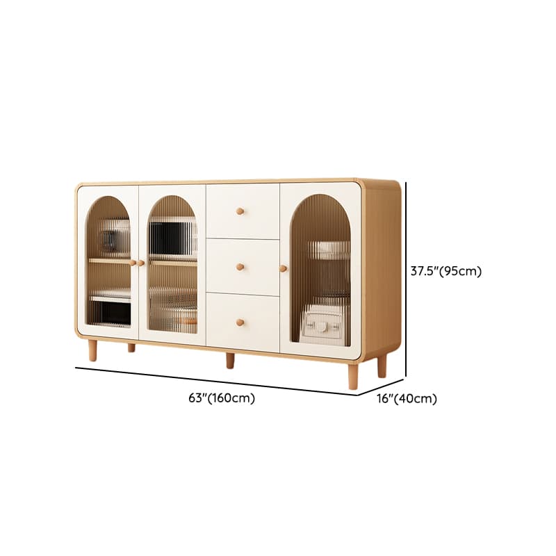 Scandinavian Wood Buffet 3 Cabinet Doors with Glass Interior Shelves thumbnail 24