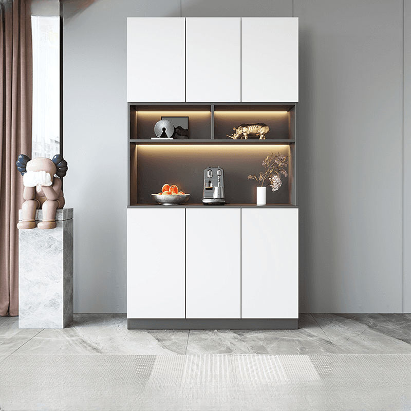 Modern Timber Countertop Server with Glazed Door Hutch, Narrow Size, Six Internal Shelves for Kitchen Cupboards thumbnail 4
