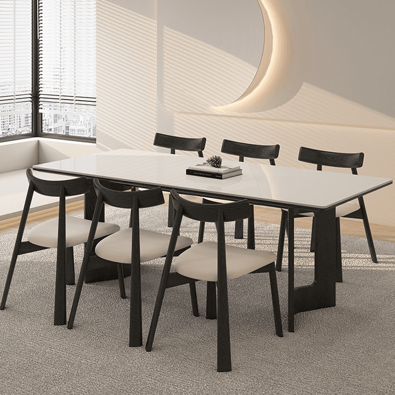 Slate Dining Table Set with Two-sided Pedestal, Padded Chair, and Back for 4 People - 5-piece in White thumbnail 3