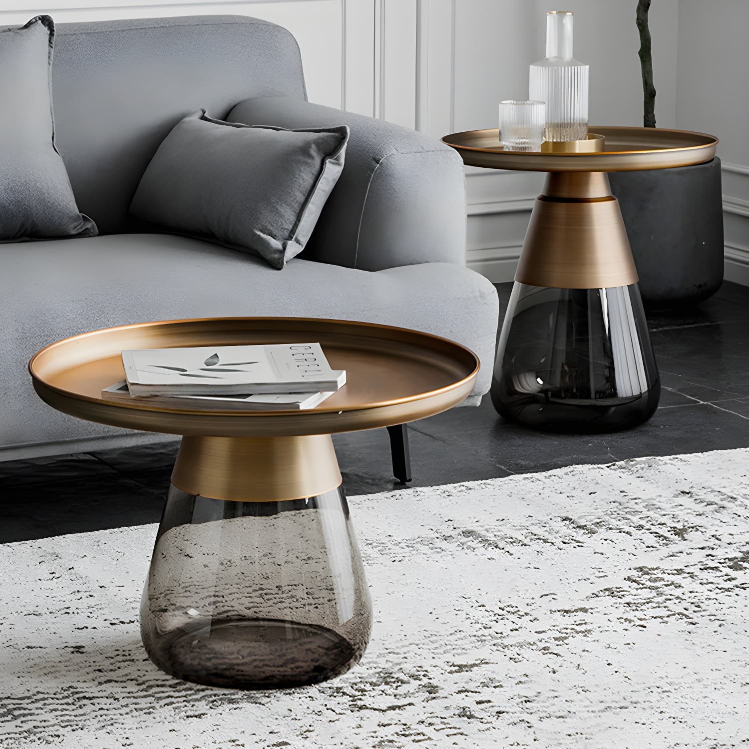 Mid-Century Modern Pedestal Glass Round Storage Single Coffee Table thumbnail 7