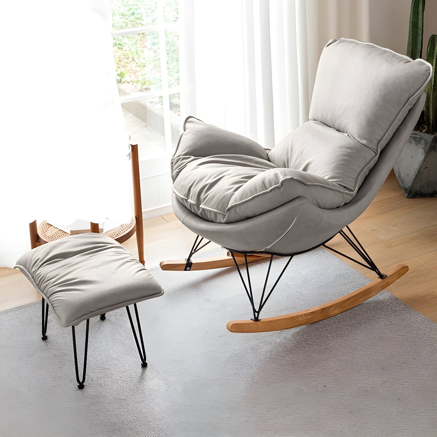 Modern Rocking Chair Solid Wood Rocker Chair with Light Legs thumbnail 5