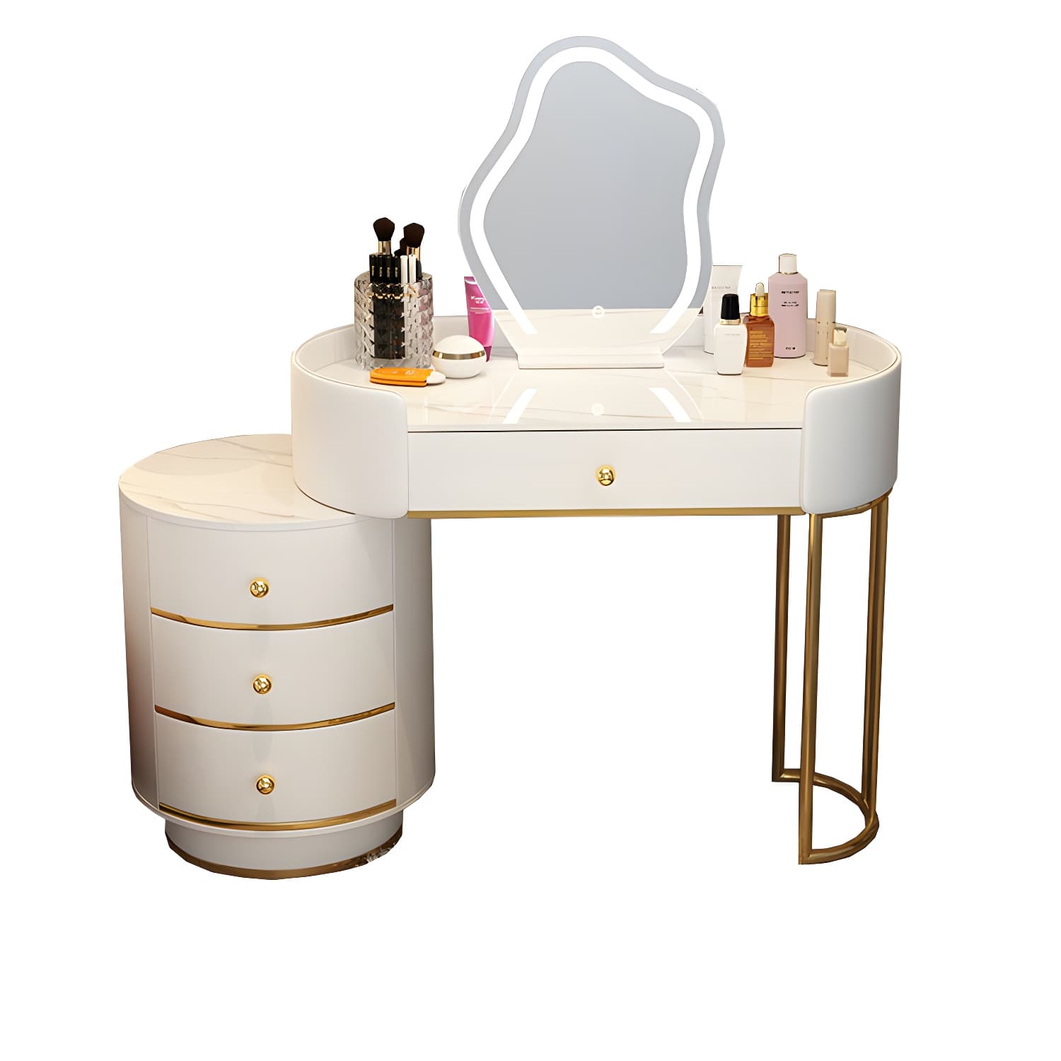 Lighted Mirror Makeup Counter Bedroom Makeup Vanity Desk Table with Drawer thumbnail 16