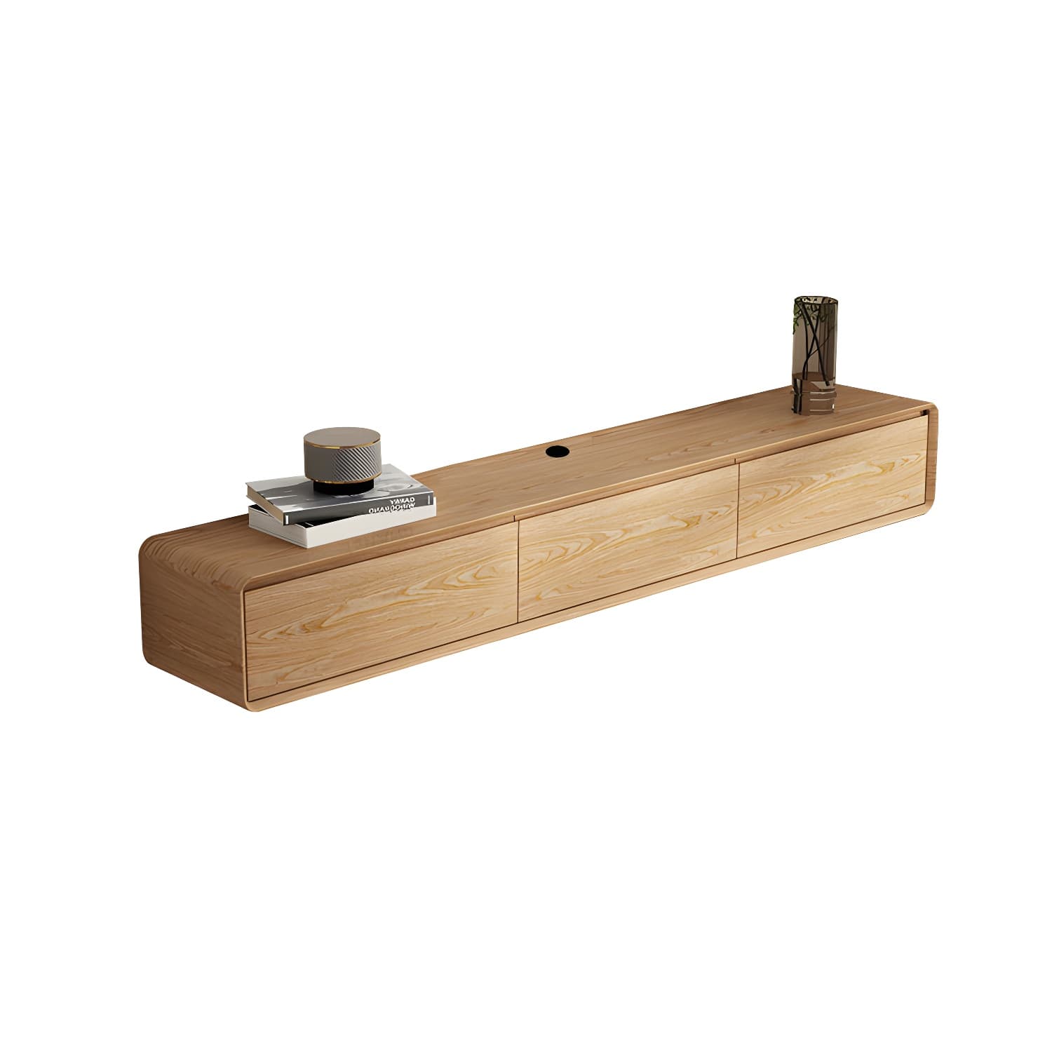 Contemporary Wood Media Console TV Stand in Natural with Drawers thumbnail 5