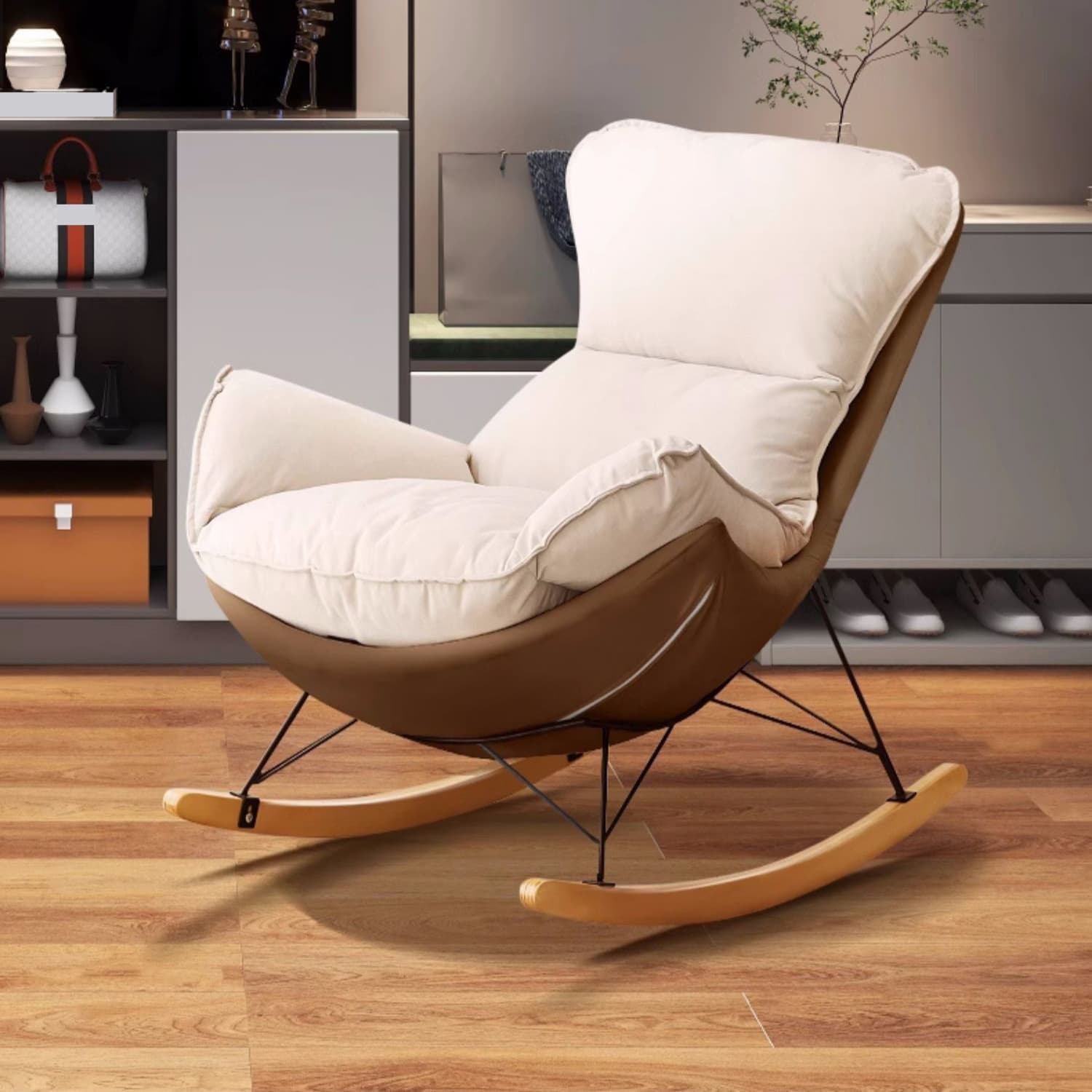 Stylish and Comfortable Modern Upholstered Rocking Chair with Removable Back Cushion thumbnail 12