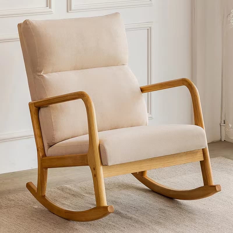 Modern Simple Style Wood Rocking Chair Couch with Cushioned Upholstery & Track Arm thumbnail 8