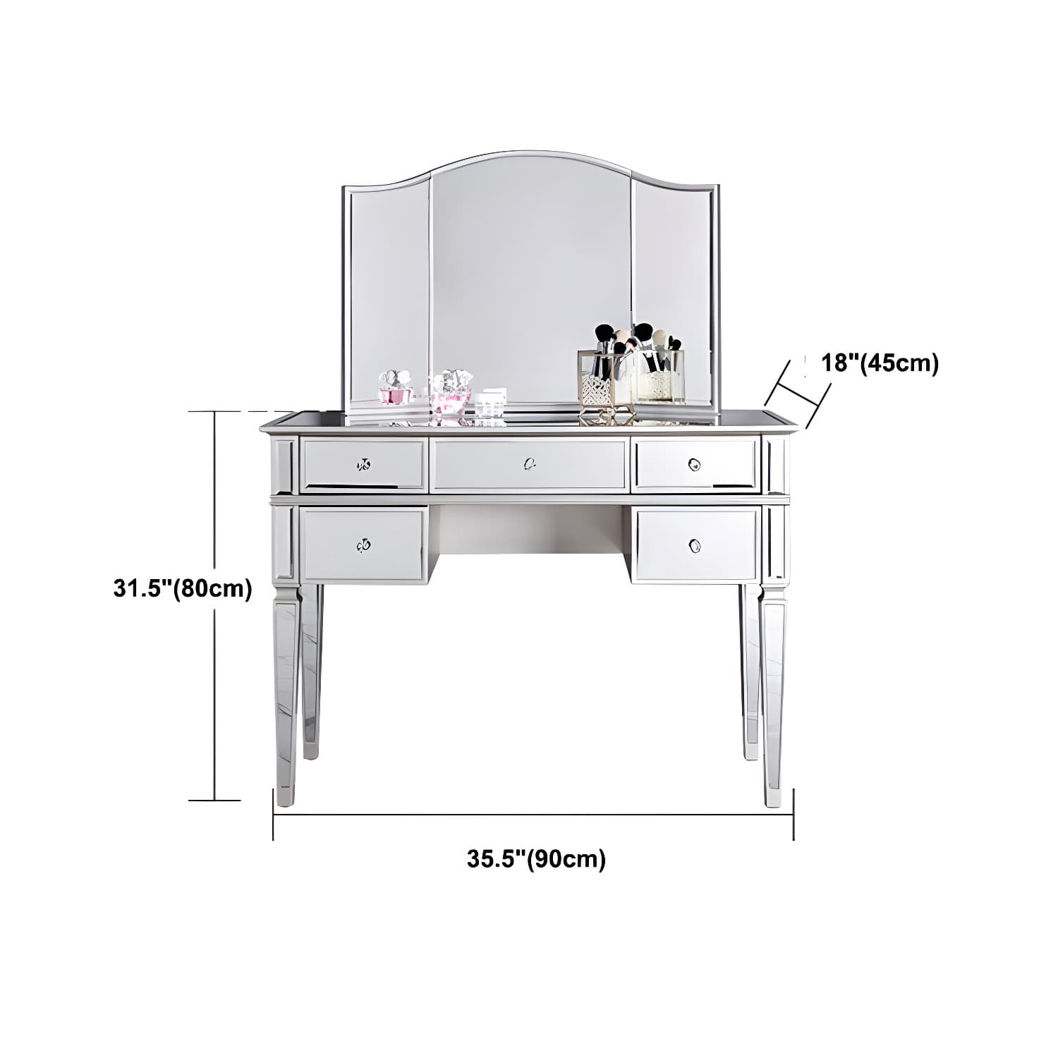 Solid Wood Vanity Dressing Table Set Contemporary Makeup Counter with Drawers thumbnail 11
