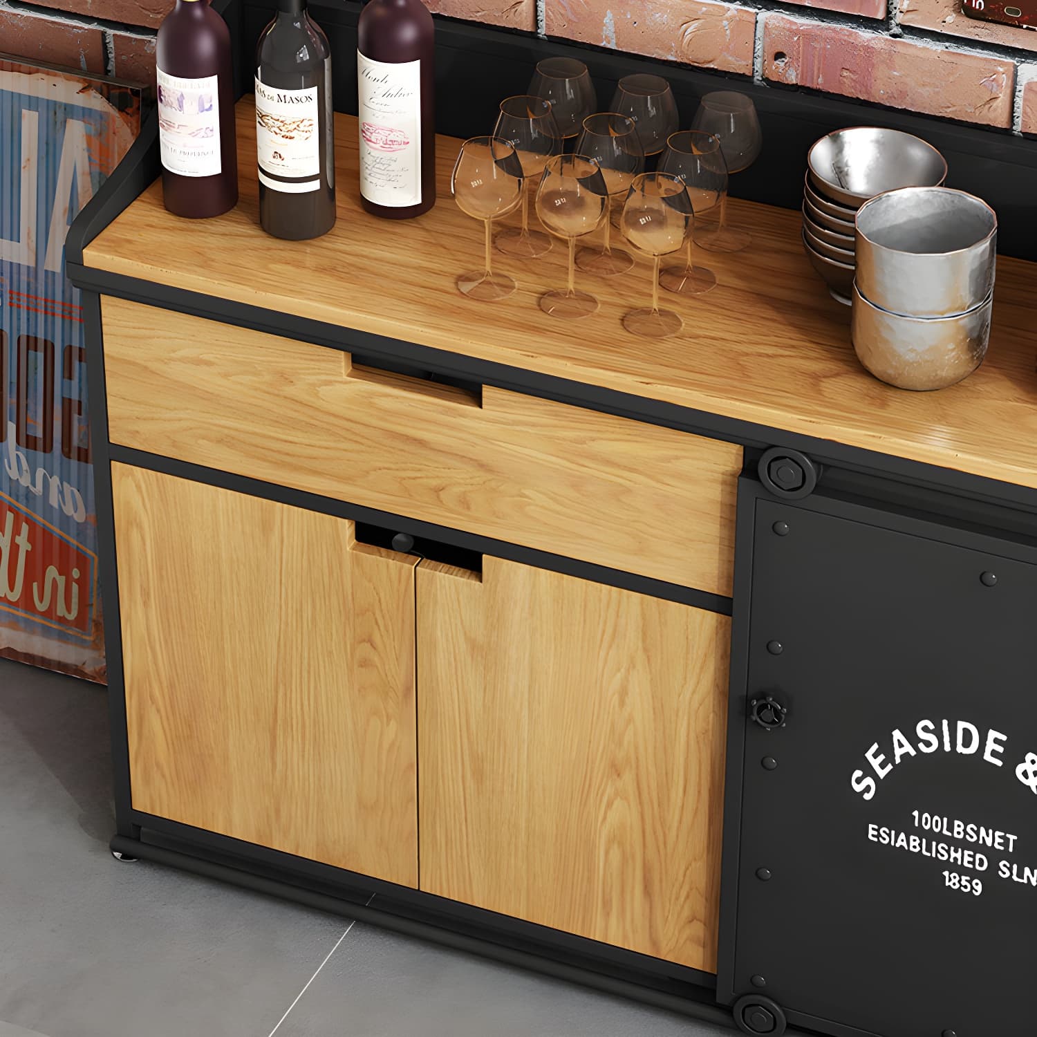 Modern Style Side Board Metal Sideboard with Sliding Door for Kitchen - image 10