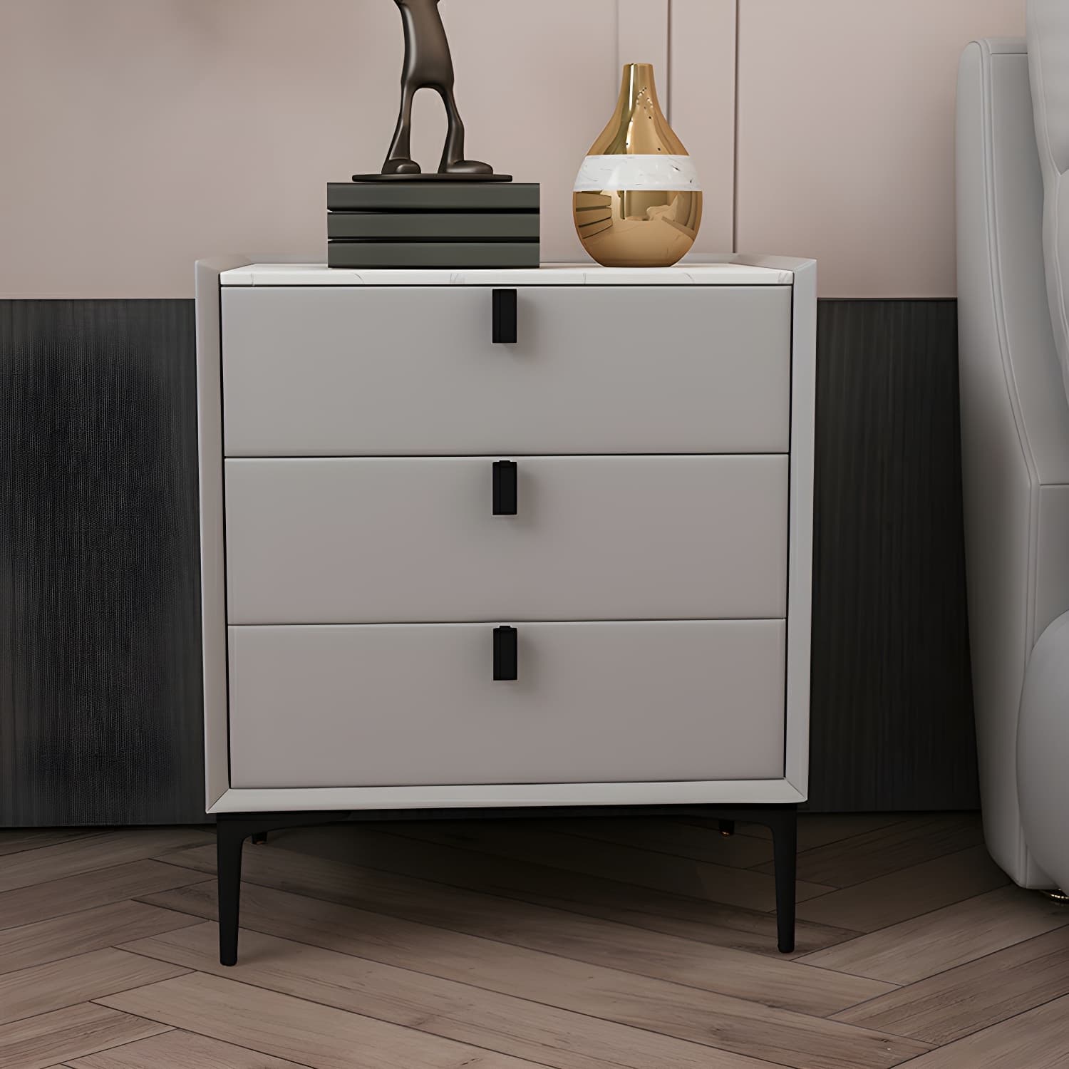 Glam Style Sintered Stone Top 3 Drawers Nightstand for Bedroom thumbnail 11