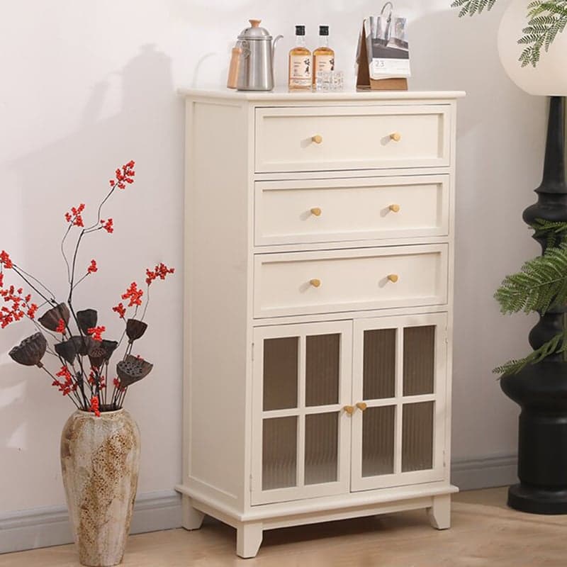 Rectangular Damp-proof Accent Cabinet with Storage Drawer, Closet, Glazed Door, Cabinet Knobs in Chalk/Brown/Wood Color thumbnail 3