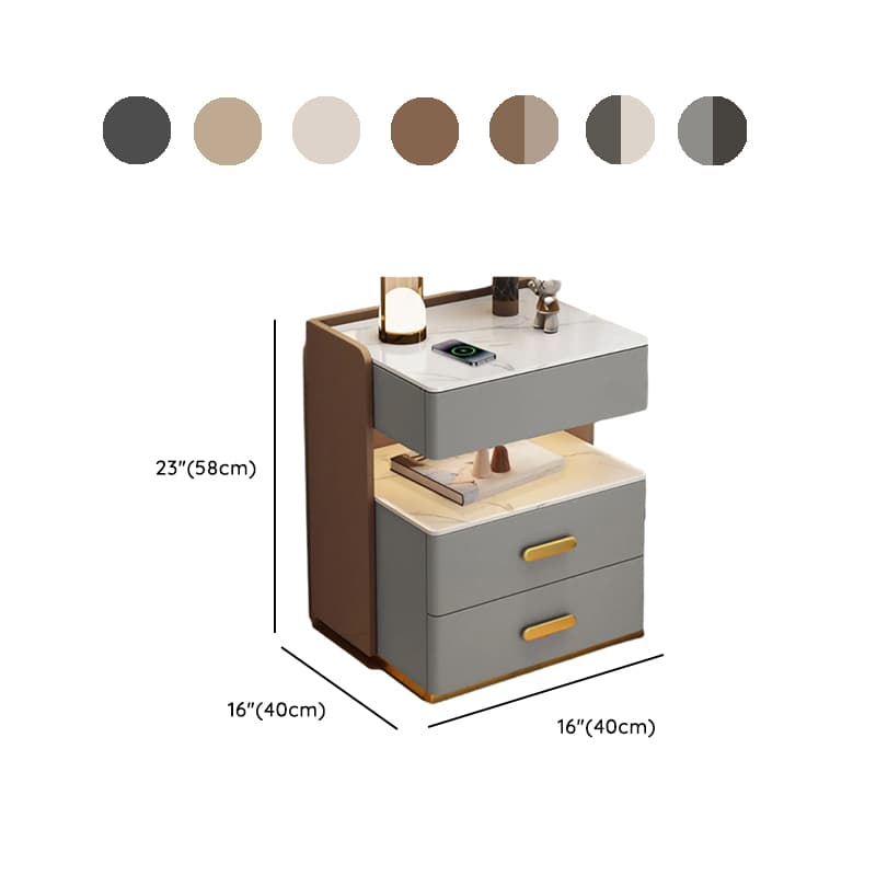 Postmodern Bedside Cabinet Nightstand with 2 Shelves and Sintered Stone Countertop thumbnail 13