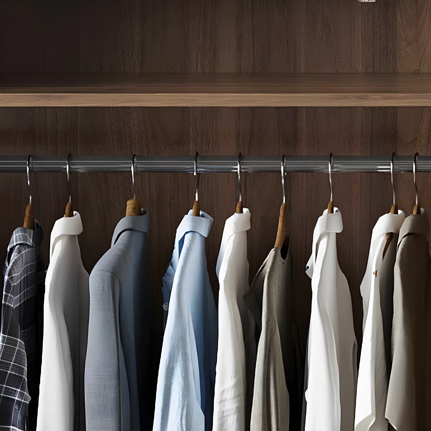 Modern Brown Wood Wardrobe Armoire with Sliding Doors, Shelves, and Clothing Rod thumbnail 6