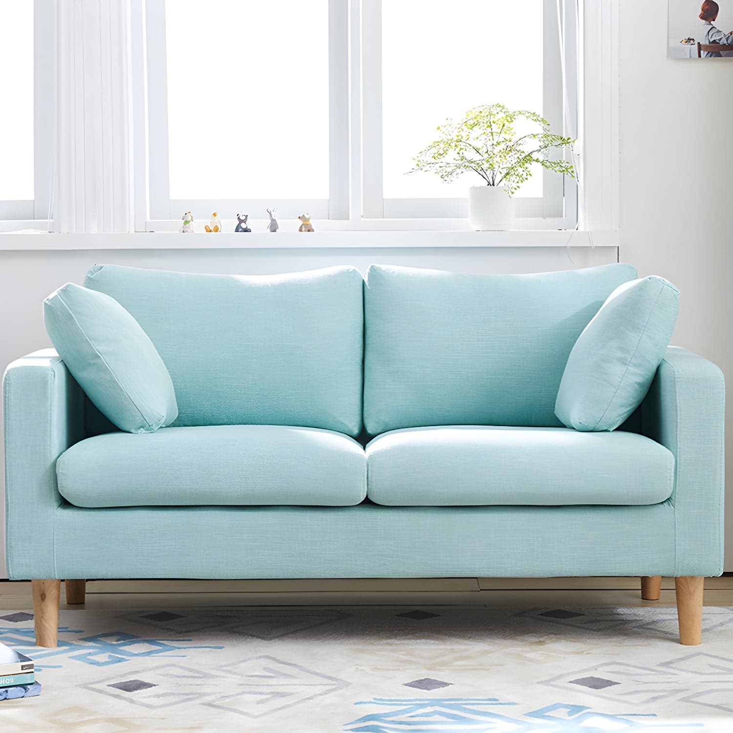 Contemporary Square Arm Couch Faux Leather Loveseat with Pillows thumbnail 9