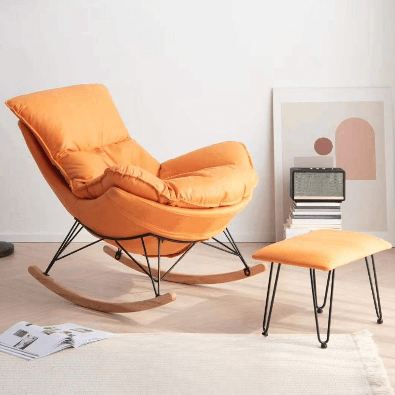 2-piece Stain Resistant Padded Rocking Accent Chair in Apricot Color with Footstool and Lumber Base in a Simple Style thumbnail 8